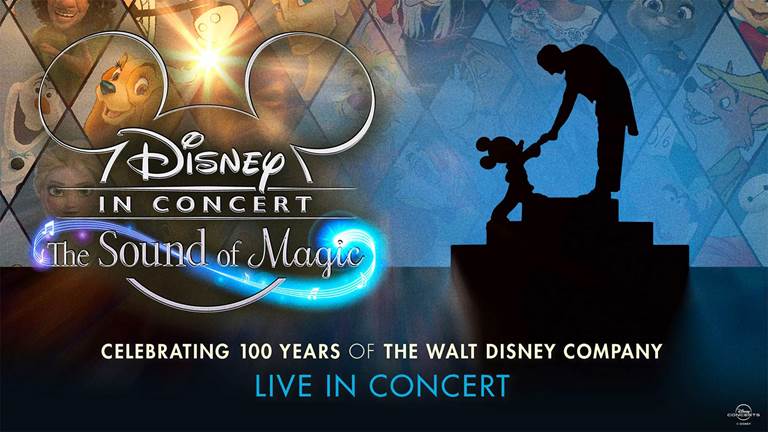 Disney 100 year Sound of Magic logo and graphic with characters